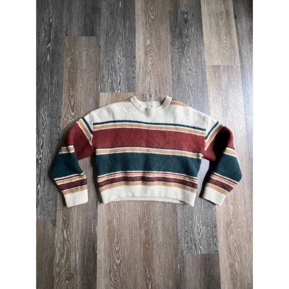 Shaner Striped‎ Wool Blend Sweater Womens One Size Multi Color Crop Knit